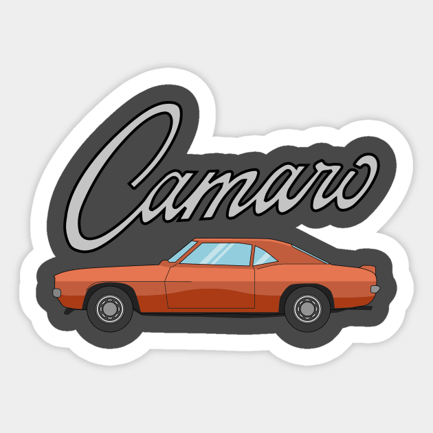 Chevy Camaro Illustration Orange with logo Sticker by Burro Wheel